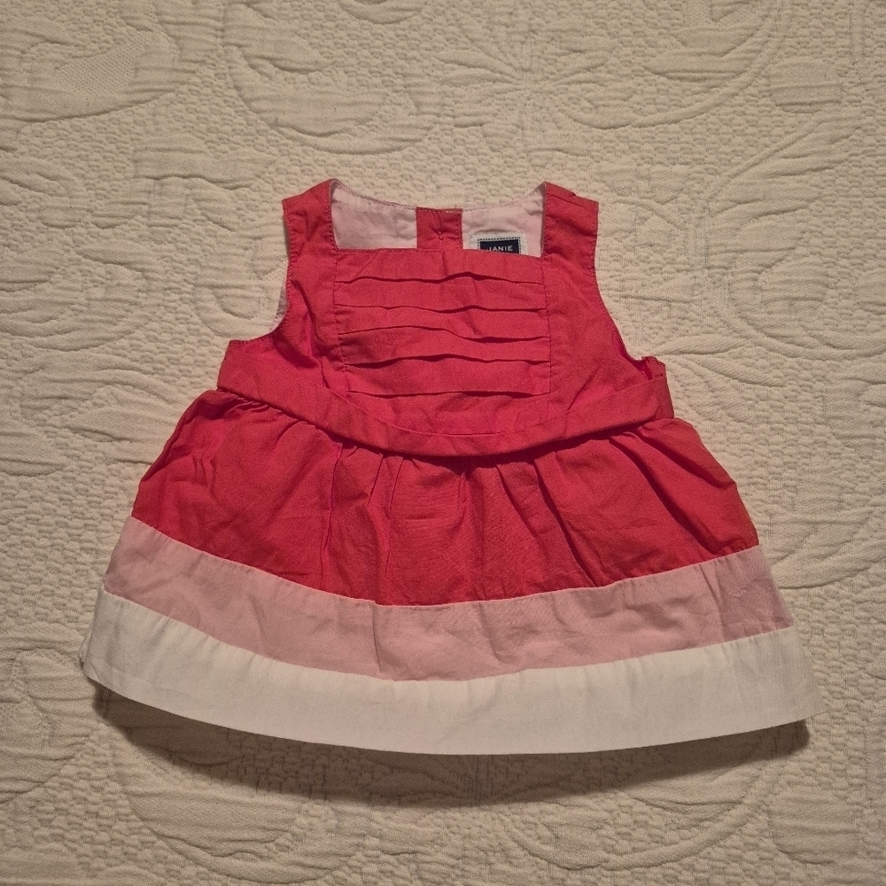 Janie and Jack girls size 0-3 months coral, pink & white dress no diaper cover